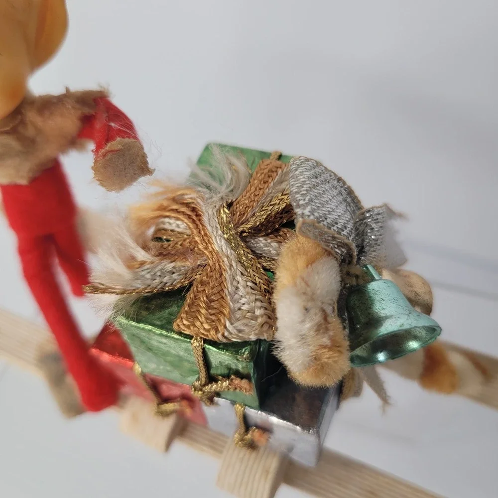 Vintage Pixie Elf Doll on Sleigh Christmas Decoration 8